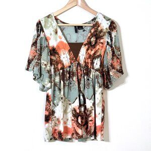 New Directions Artsy Grunge Babydoll Top Stretch Flutter Fairy Art to Wear Y2K